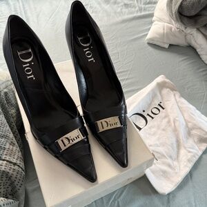90s Vintage Christian Dior Black Leather Pumps